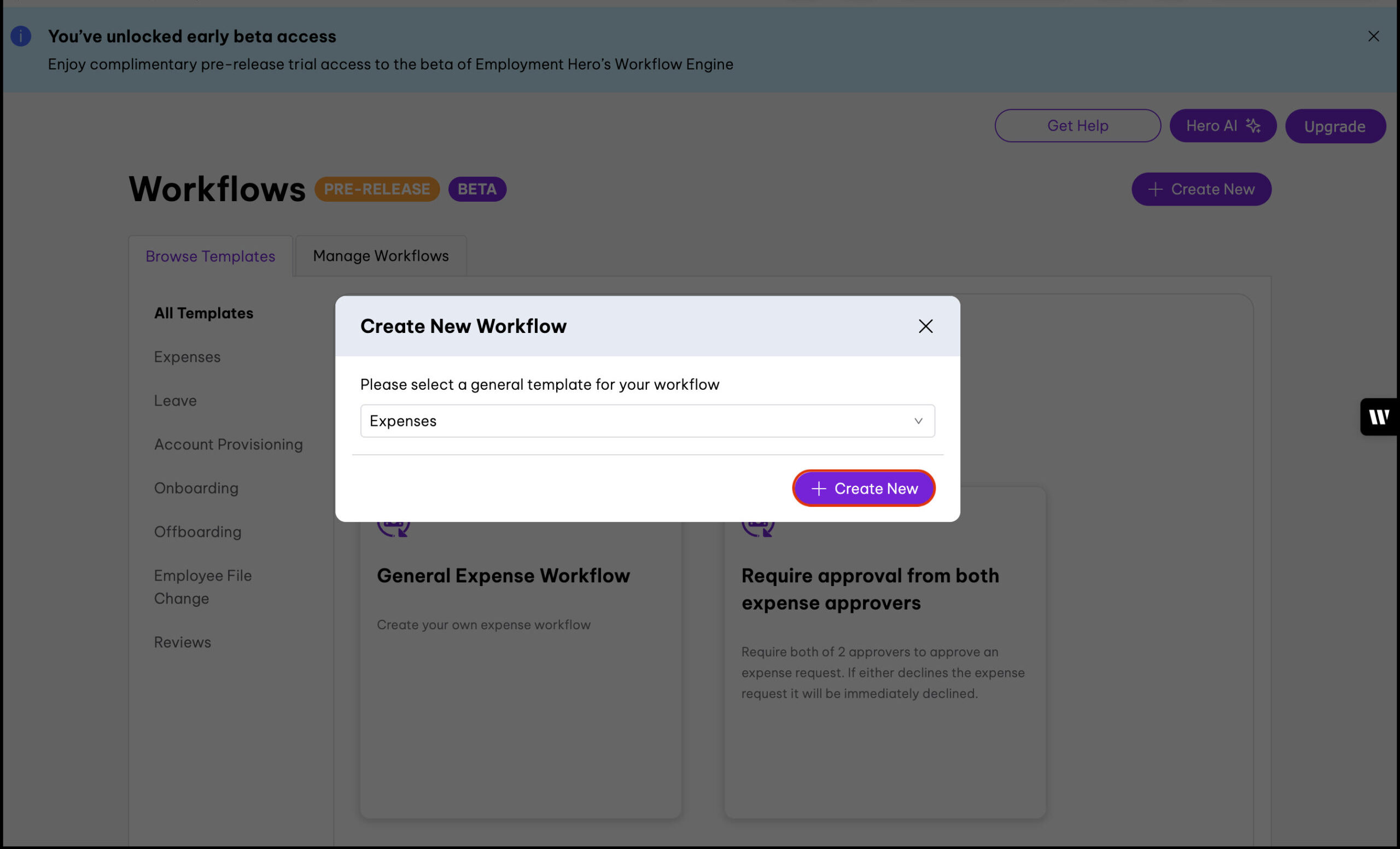 create workflow expenses